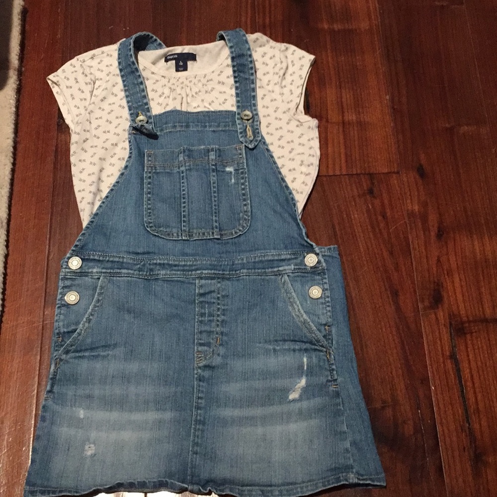 Bundle jean skirt overalls with cap sleeve top